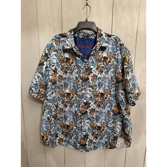 Robert Graham Shirt Men 2XL Blue Semitone Floral Graphic AOP Short Sleeve Button - Picture 2 of 10